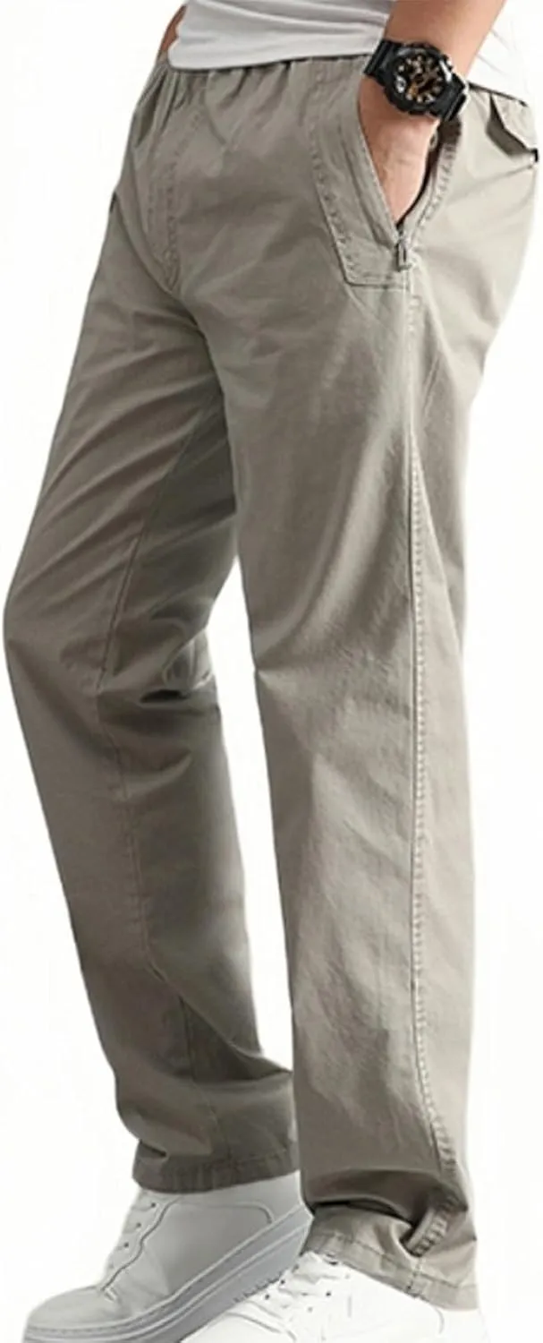 Men's Casual Pants Heavy Cotton Slim Fit Long Pants Stretch Waist Drawstring Athletic Work Pants Fall Trousers 2024