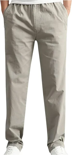 Men's Casual Pants Heavy Cotton Slim Fit Long Pants Stretch Waist Drawstring Athletic Work Pants Fall Trousers 2024