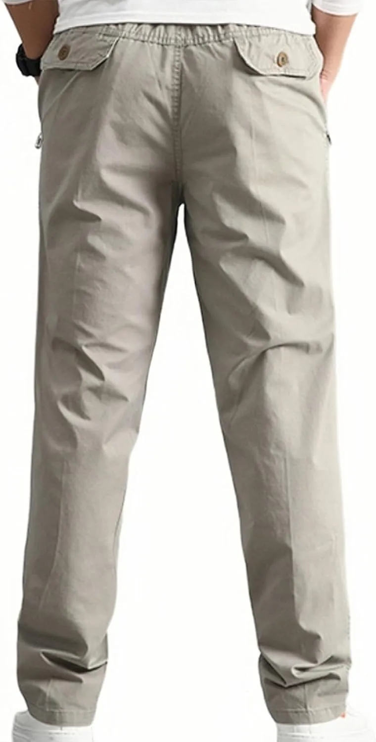 Men's Casual Pants Heavy Cotton Slim Fit Long Pants Stretch Waist Drawstring Athletic Work Pants Fall Trousers 2024