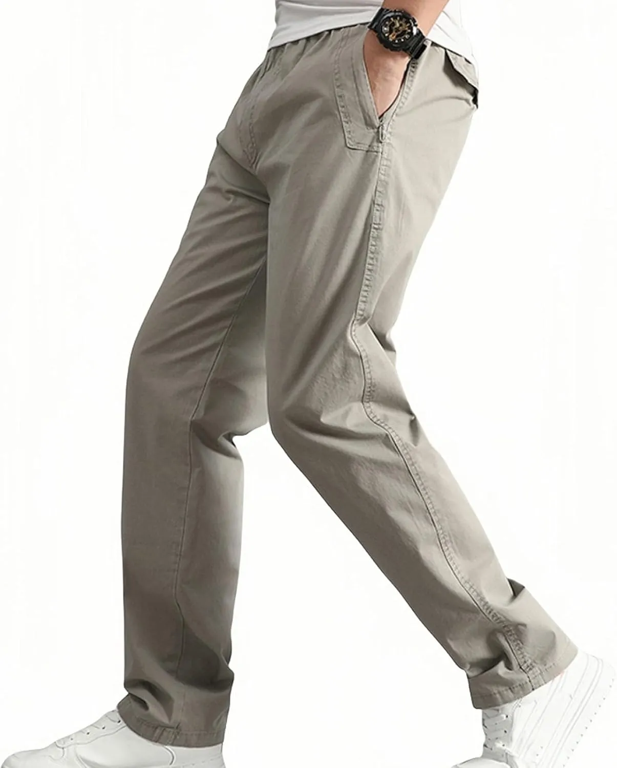 Men's Casual Pants Heavy Cotton Slim Fit Long Pants Stretch Waist Drawstring Athletic Work Pants Fall Trousers 2024