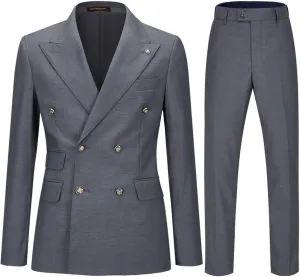 Men's Slim Fit 2 Piece Suit Double Breasted Business Wedding Prom Tuxedo Suits Blazer & Pants Set