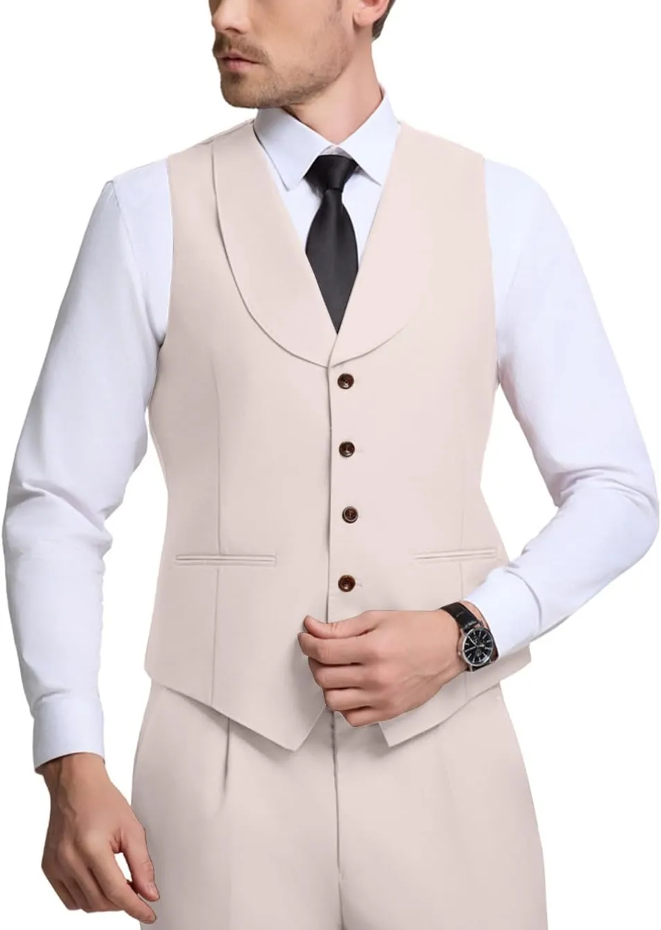 Mens Vest Pants Suits Set 2 Pieces Slim Fit Groomsmen Suit for Men Formal