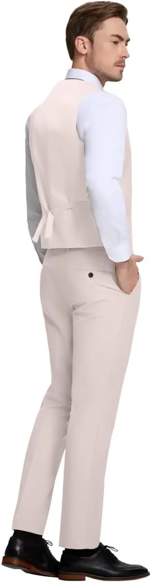 Mens Vest Pants Suits Set 2 Pieces Slim Fit Groomsmen Suit for Men Formal