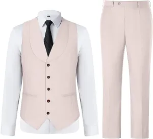 Mens Vest Pants Suits Set 2 Pieces Slim Fit Groomsmen Suit for Men Formal