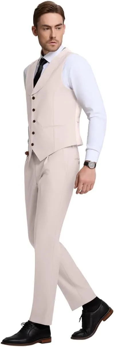 Mens Vest Pants Suits Set 2 Pieces Slim Fit Groomsmen Suit for Men Formal