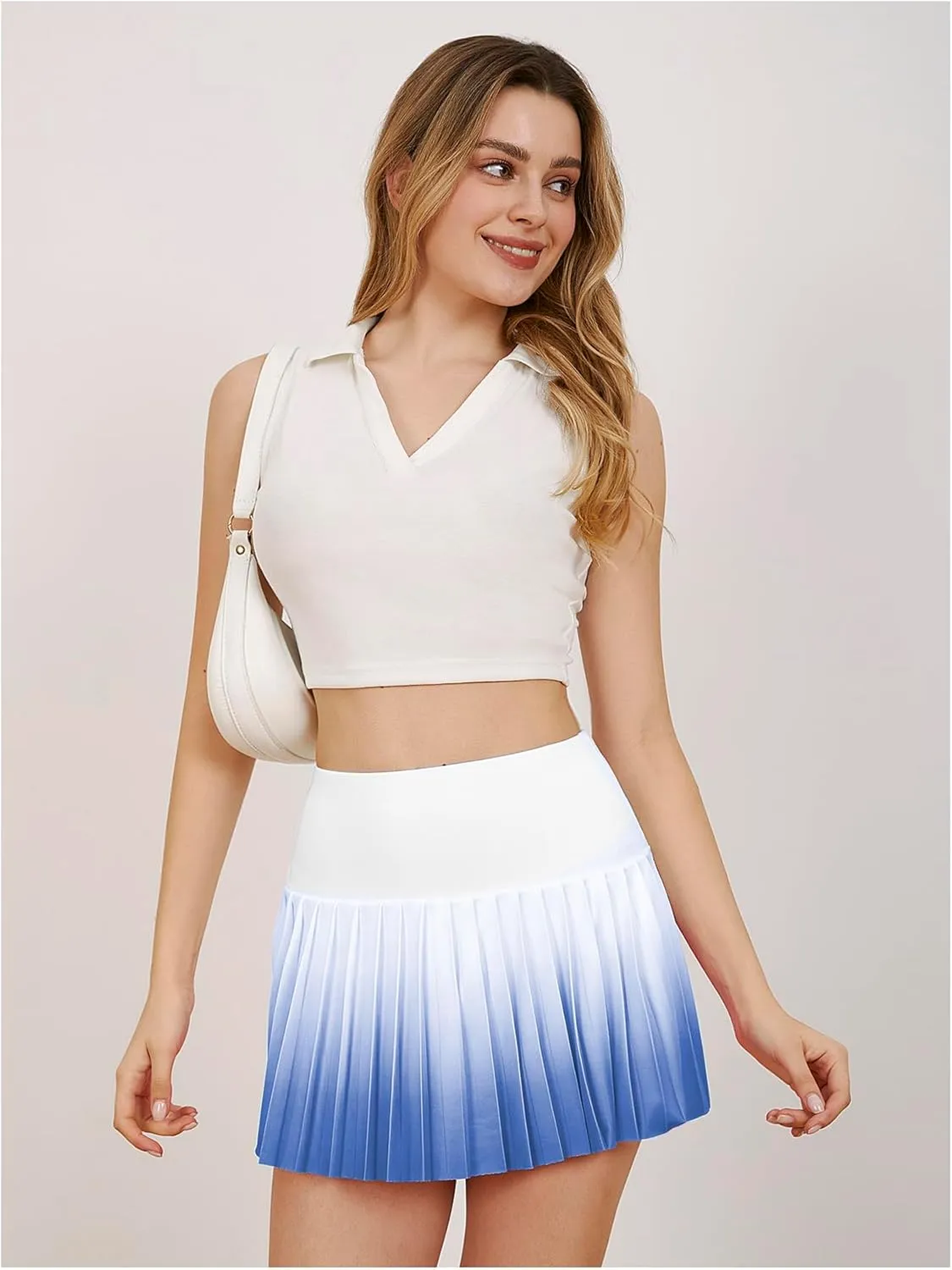 Milumia Women's Pleated Tennis Skirt with Shorts Ombre Print High Waisted Mini Athletic Golf Workout Sport Skorts