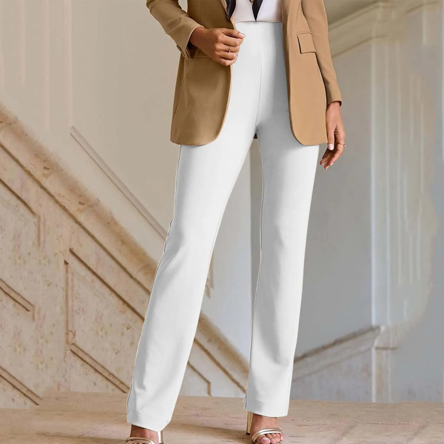 MINzYI Dress Pants Women High Waist Bootcut Office Work Trousers Stretch Comfy Business Casual Flare Suit Pants with Pockets