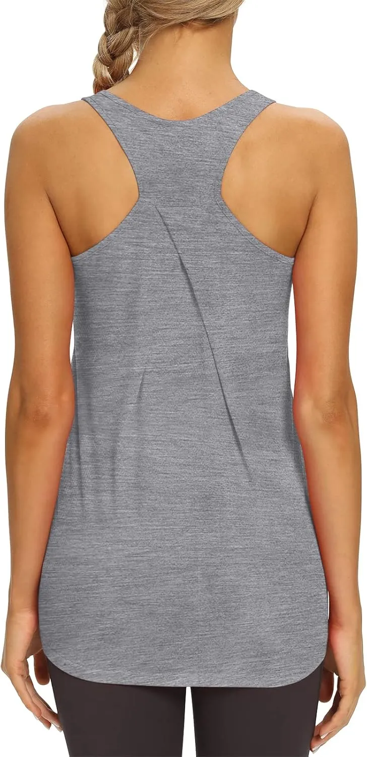 Mippo Womens Long Workout Tops Racerback Athletic Yoga Gym Tank Top Sports Tennis Shirt