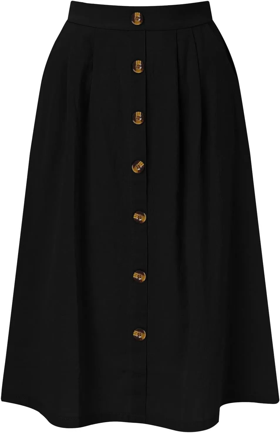 Miyaomn Women's Casual Summer Flowy Midi Skirts Button Decoration High Elastic Waist A-Line Solid Pleated Skirts with Pockets
