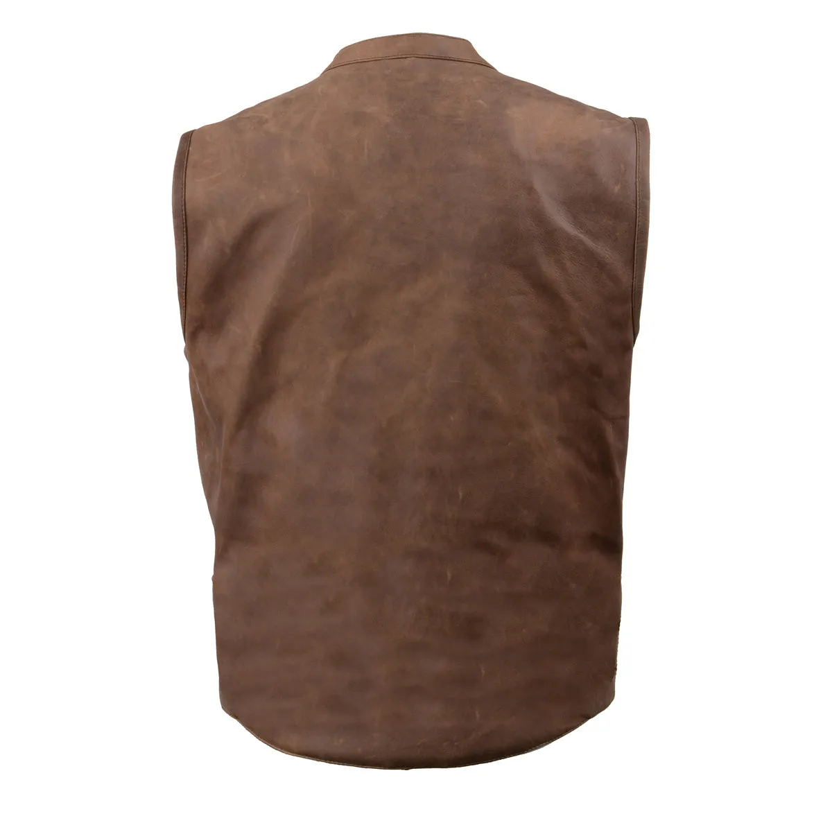 MLM3519 Men's “Gambler” Crazy Horse Brown Vintage Leather Vest - Club Style Motorcycle Rider Vest