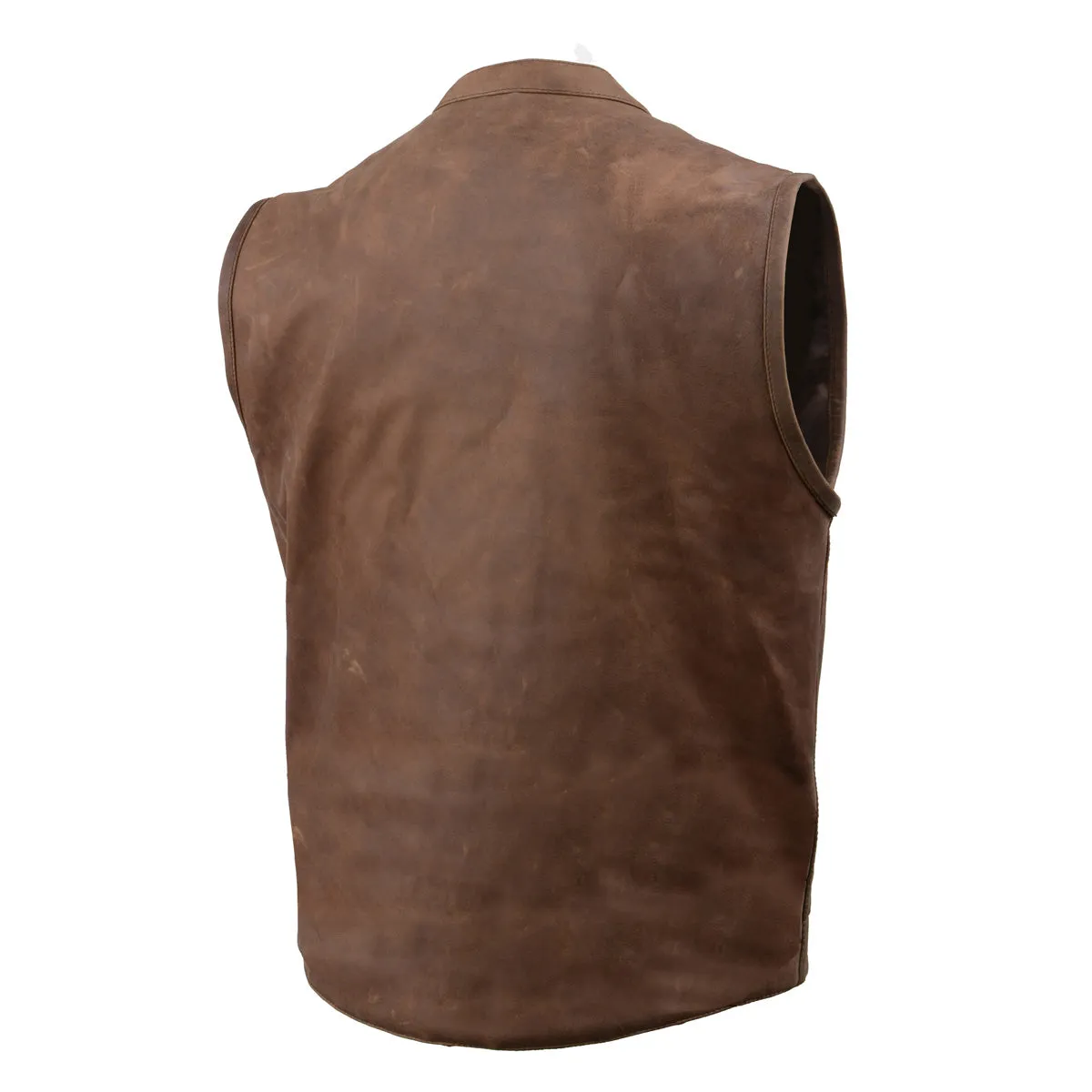 MLM3519 Men's “Gambler” Crazy Horse Brown Vintage Leather Vest - Club Style Motorcycle Rider Vest