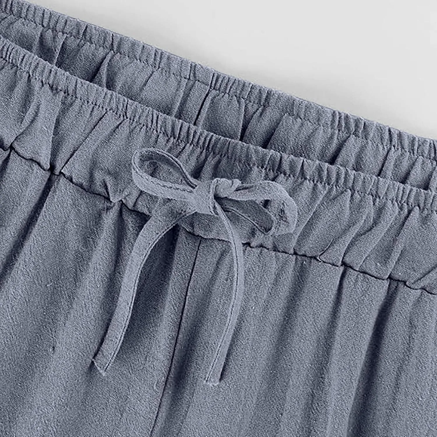 MRGIINRI Womens Cotton Linen Pants 2024 Summer Wide Leg Casual Loose Drawstring High Waist Palazzo Pants Trousers with Pocket