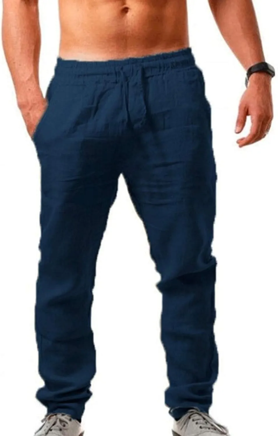 Muscularfit Big and Tall Pants for Men 2023 Casual Cotton Linen Loose Trousers Drawstring Elastic Waist Solid Straight Legs