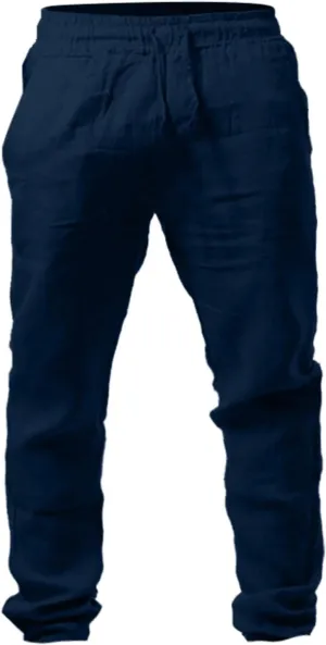 Muscularfit Big and Tall Pants for Men 2023 Casual Cotton Linen Loose Trousers Drawstring Elastic Waist Solid Straight Legs