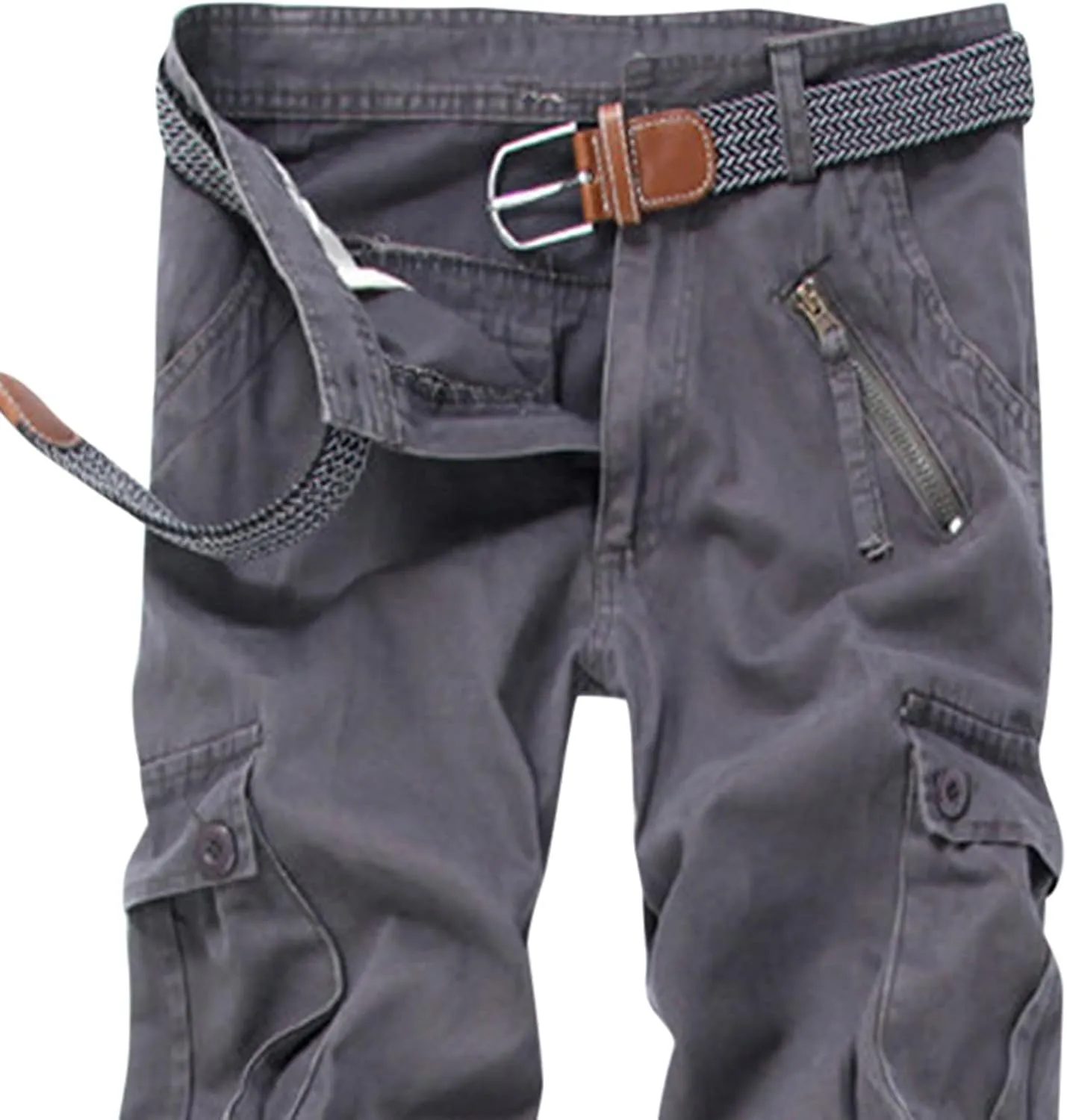 Muscularfit Black Cargo Pants Men Outdoor Fashion Buckle Zipper Solid Multi Pockets Loose Trousers Casual Sports Sweatpants