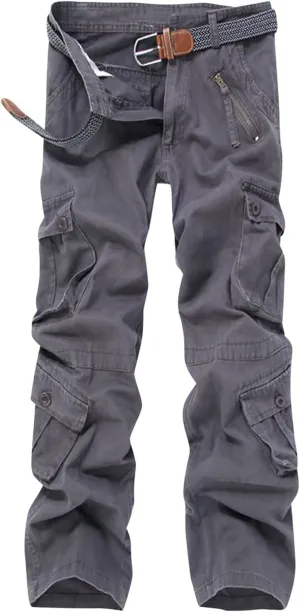Muscularfit Black Cargo Pants Men Outdoor Fashion Buckle Zipper Solid Multi Pockets Loose Trousers Casual Sports Sweatpants