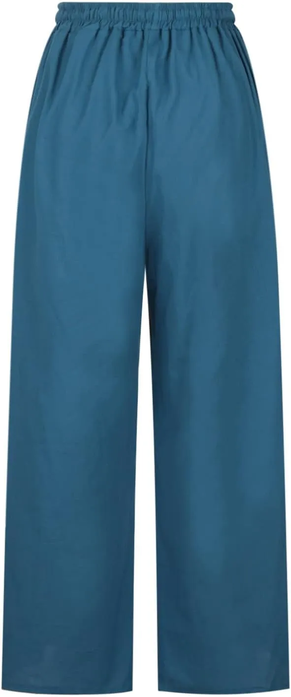 NATHGAM Wide Leg Trousers for Women Loose Fit Cotton Linen Elastic Waist Pants Summer Flowy Long Palazzo Pants with Pockets