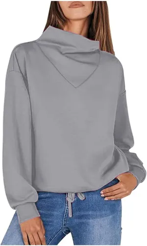 Oplxuo Women's Cowl Neck Oversized Sweatshirts Long Sleeve Hoodie Fall Trendy Pullover Preppy Clothes Cute Teen Girls Outfits