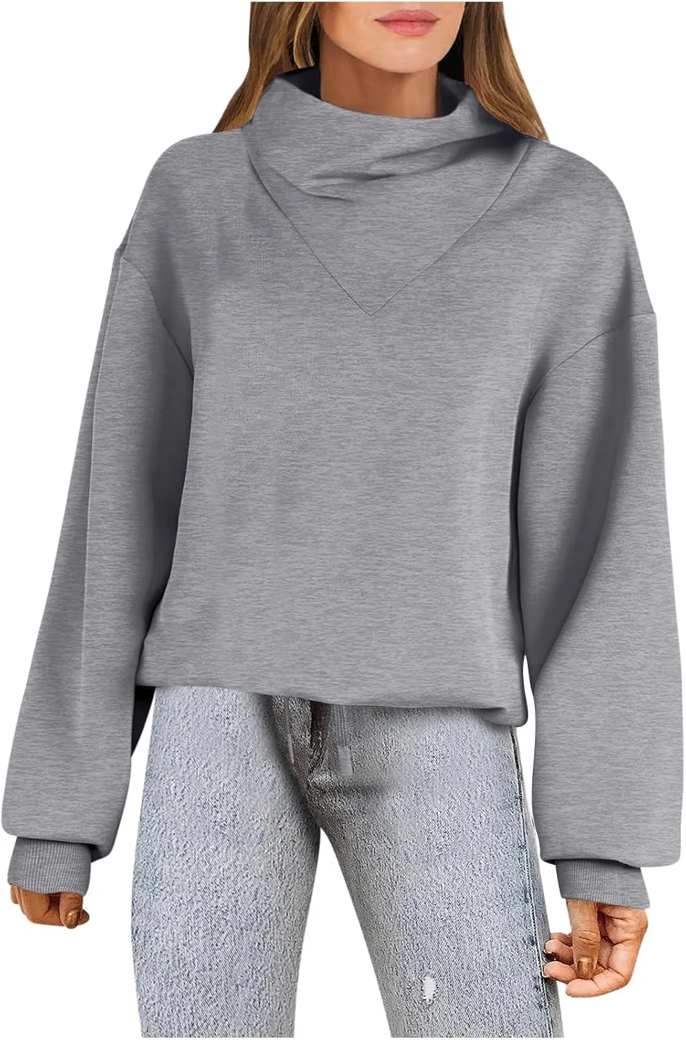 Oplxuo Women's Cowl Neck Oversized Sweatshirts Long Sleeve Hoodie Fall Trendy Pullover Preppy Clothes Cute Teen Girls Outfits