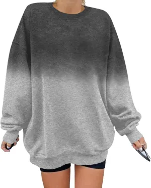 Oversized Vintage Crewneck Plain Sweatshirts For Women Loose Fit Trendy Acid Wash Baggy Sweatshirt Long Sleeve Shirt(Light Gray,M)