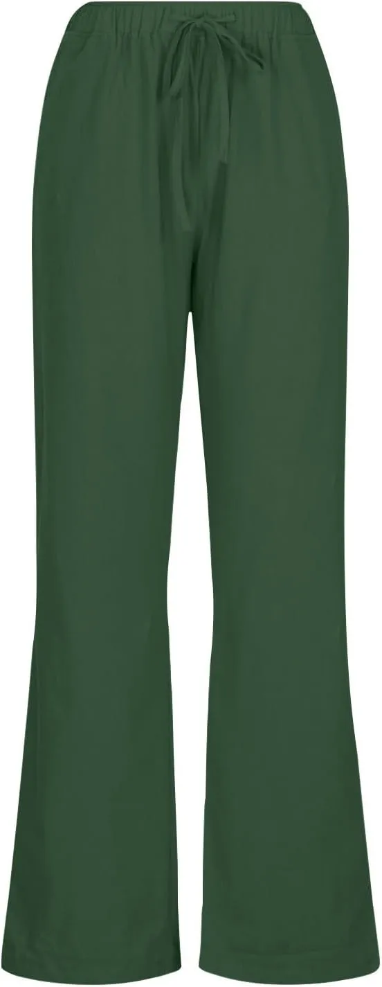Palazzo Pants for Women 2024 Summer High Wasited Lounge Pants Drawstring Cotton Linen Casual Trousers with Pockets