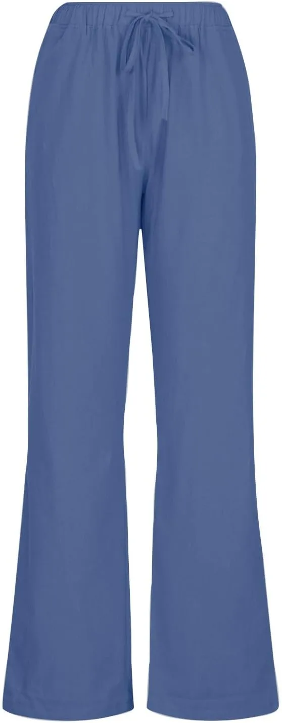 Palazzo Pants for Women 2024 Summer High Wasited Lounge Pants Drawstring Cotton Linen Casual Trousers with Pockets