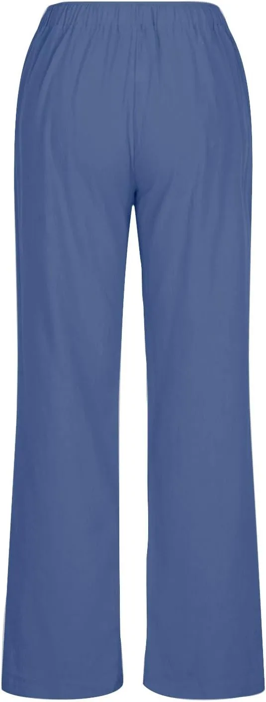 Palazzo Pants for Women 2024 Summer High Wasited Lounge Pants Drawstring Cotton Linen Casual Trousers with Pockets