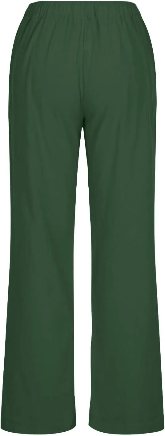 Palazzo Pants for Women 2024 Summer High Wasited Lounge Pants Drawstring Cotton Linen Casual Trousers with Pockets