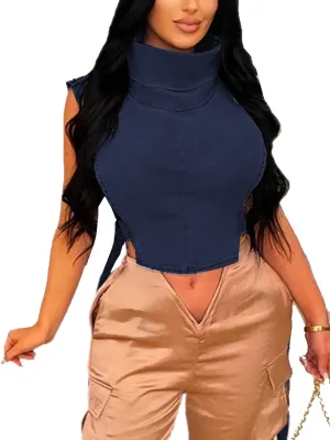 PAODIKUAI Women's Sleeveless Denim Crop Top Vest Y2K Sexy Summer Jean Vest Shirt Tank Tops Waistcoat Jacket