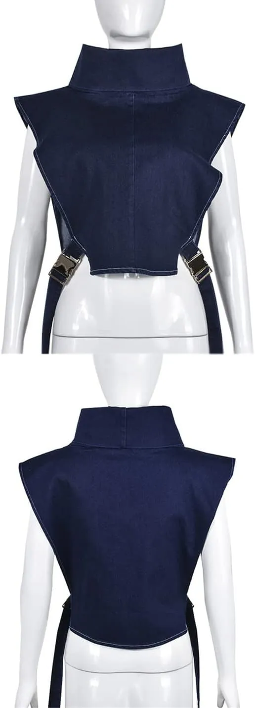 PAODIKUAI Women's Sleeveless Denim Crop Top Vest Y2K Sexy Summer Jean Vest Shirt Tank Tops Waistcoat Jacket