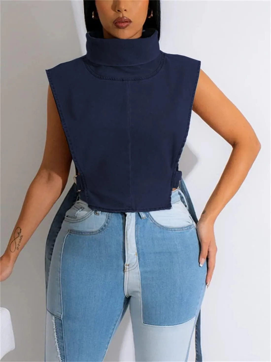 PAODIKUAI Women's Sleeveless Denim Crop Top Vest Y2K Sexy Summer Jean Vest Shirt Tank Tops Waistcoat Jacket