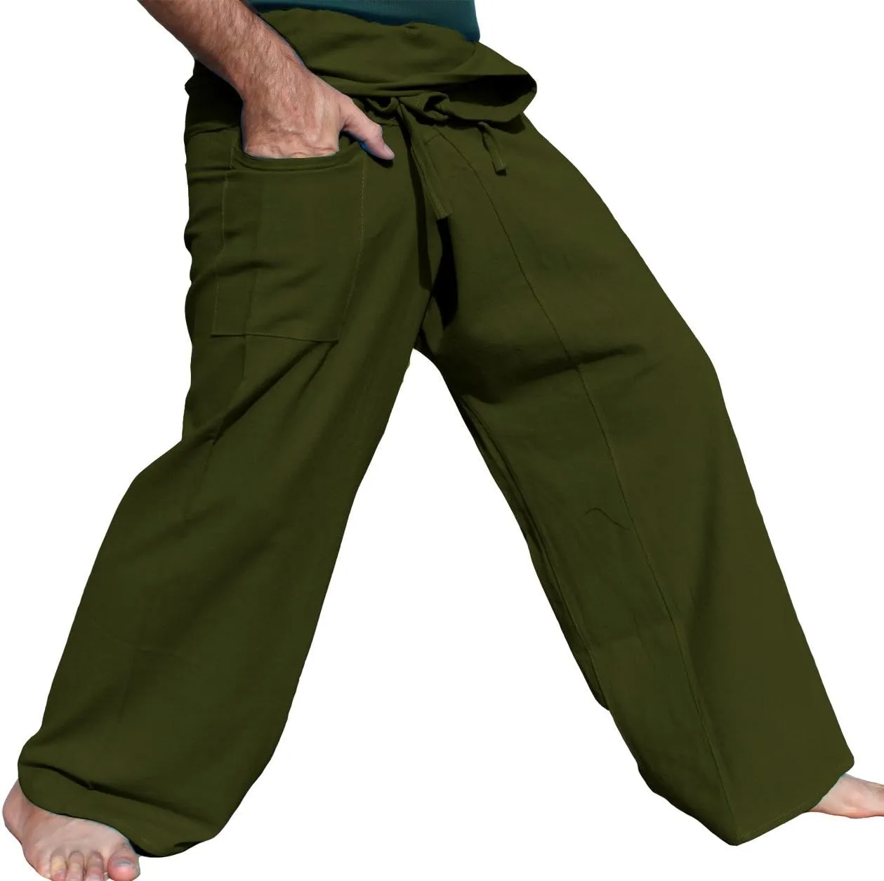RaanPahMuang Plain Thick Muang Cotton Fisherman Wrap Tall Pants Plus