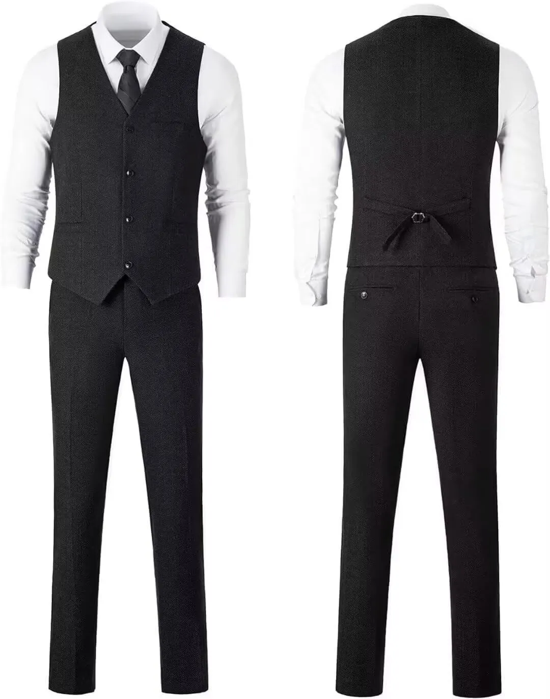 Retro Tweed Mens Suit Herringbone Slim Fit 2 Piece Men's Vest Sets Prom Wedding Waistcoat Vest Blazer Pants Groom