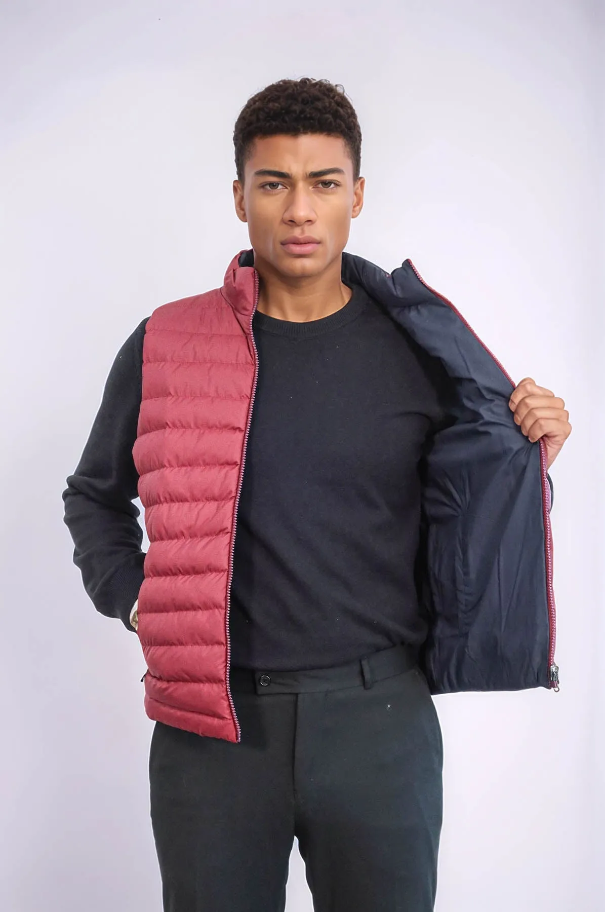 Reversible Puffer Burgundy Men Down Vest - Wessi