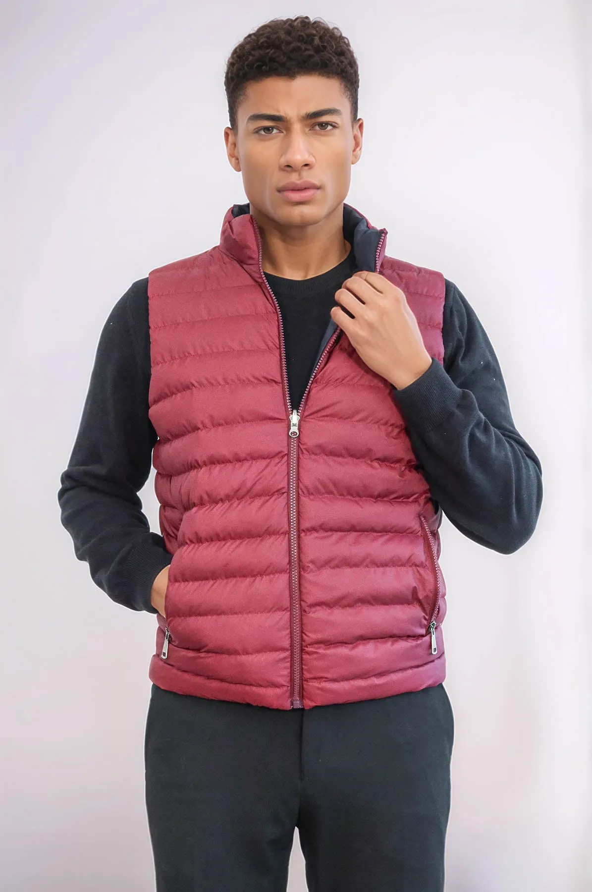 Reversible Puffer Burgundy Men Down Vest - Wessi