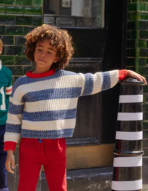 Ribbed Stripe Jumper-Navy Twist/Ecru Marl
