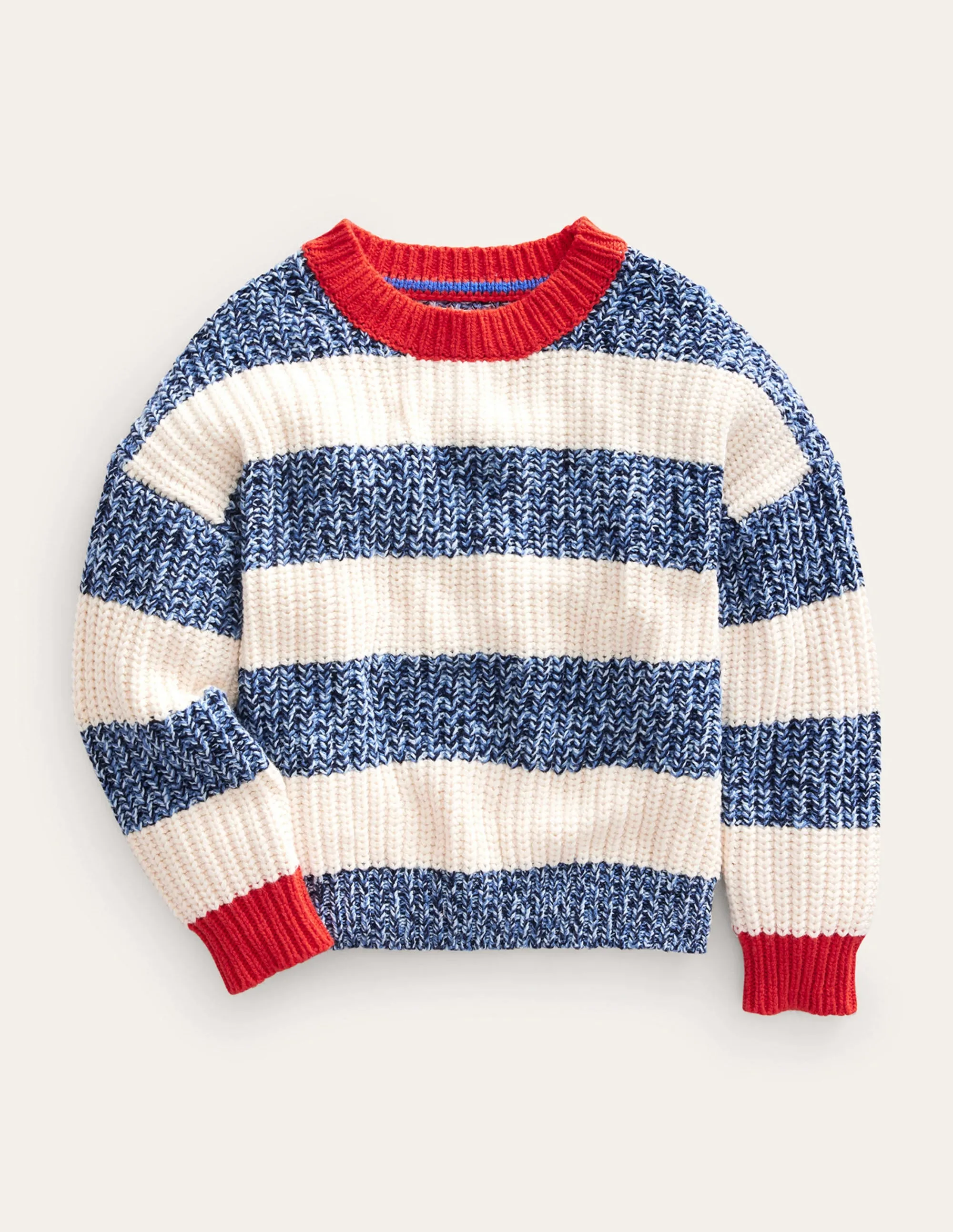 Ribbed Stripe Jumper-Navy Twist/Ecru Marl