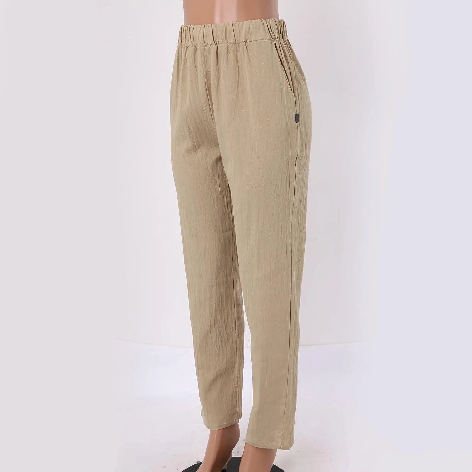 Rvidbe Linen Pants Women Summer 2024 Striped Side Button Casual Elastic High Waist Straight Leg Loose Boho Trendy Trousers
