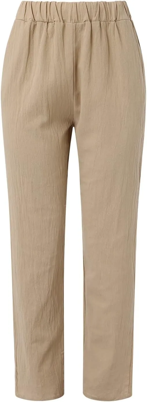 Rvidbe Linen Pants Women Summer 2024 Striped Side Button Casual Elastic High Waist Straight Leg Loose Boho Trendy Trousers