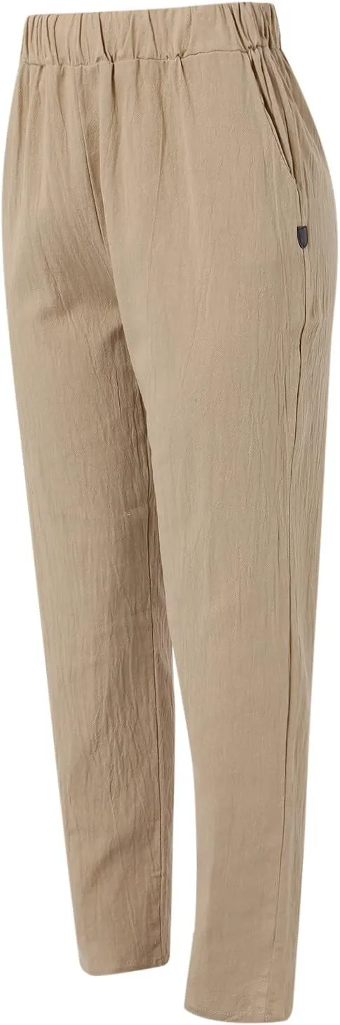 Rvidbe Linen Pants Women Summer 2024 Striped Side Button Casual Elastic High Waist Straight Leg Loose Boho Trendy Trousers
