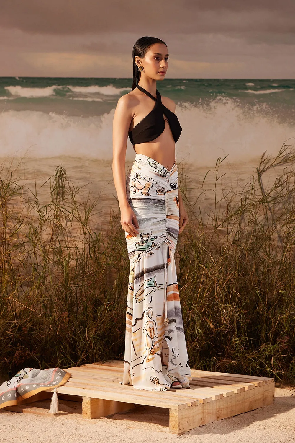 Saun Ruched Split Hem Skirt