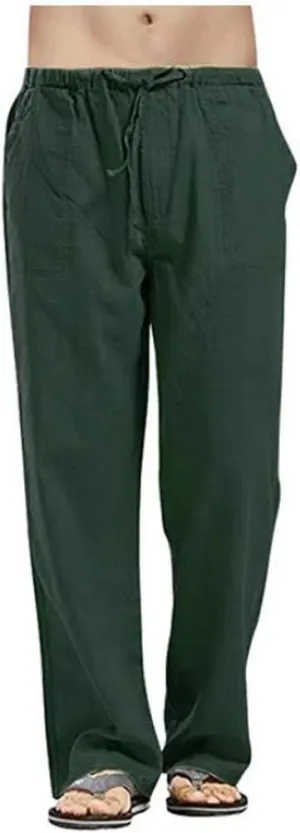 sdbrld Pants For Men Mens Stretchy Waist Pants Trendy Loose Fit Straight Legs Beach Pants Solid Cotton Overalls Pants