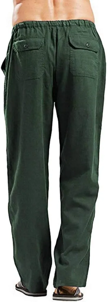 sdbrld Pants For Men Mens Stretchy Waist Pants Trendy Loose Fit Straight Legs Beach Pants Solid Cotton Overalls Pants