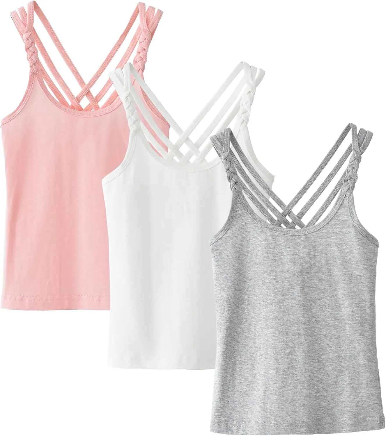 SEAUR 3 Pieces Girls Dance Tank Tops Twist Sleeve Racerback Camisole Ballet Undershirts Cotton Crop Top