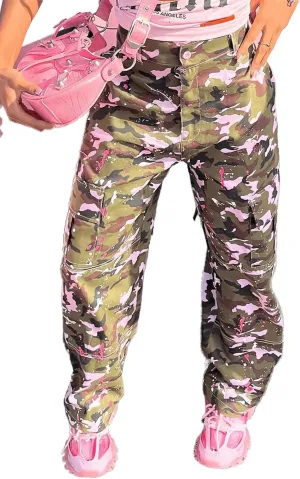 Seltaon Fall Camo Pants for Women Camouflage Army Fatigue Wide Leg Baggy Pants Trousers Plus Size