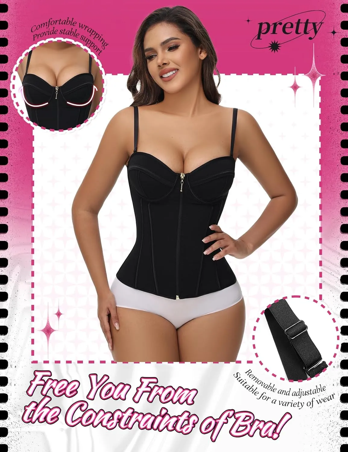 SHAPSHE Waist Trainer for Women Tummy Control Vest Black Corset Shapewear Bustier Tank Tops Going Out Body Shaper with Straps