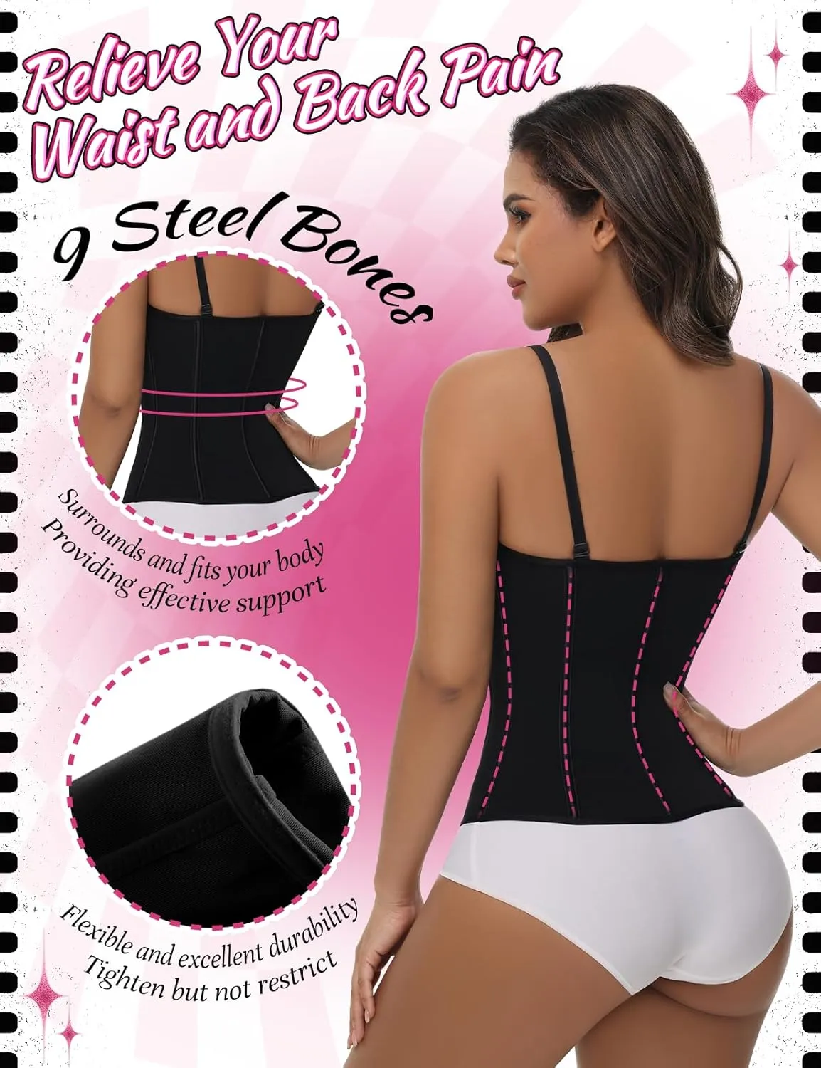 SHAPSHE Waist Trainer for Women Tummy Control Vest Black Corset Shapewear Bustier Tank Tops Going Out Body Shaper with Straps
