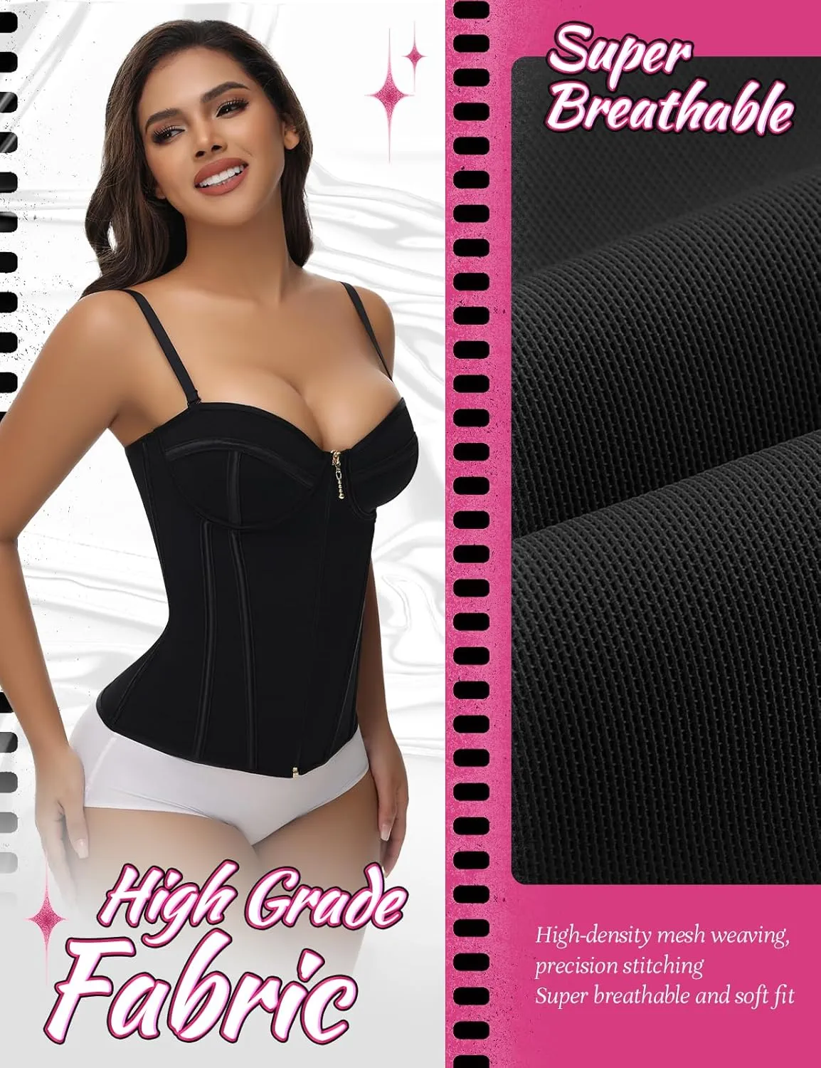 SHAPSHE Waist Trainer for Women Tummy Control Vest Black Corset Shapewear Bustier Tank Tops Going Out Body Shaper with Straps