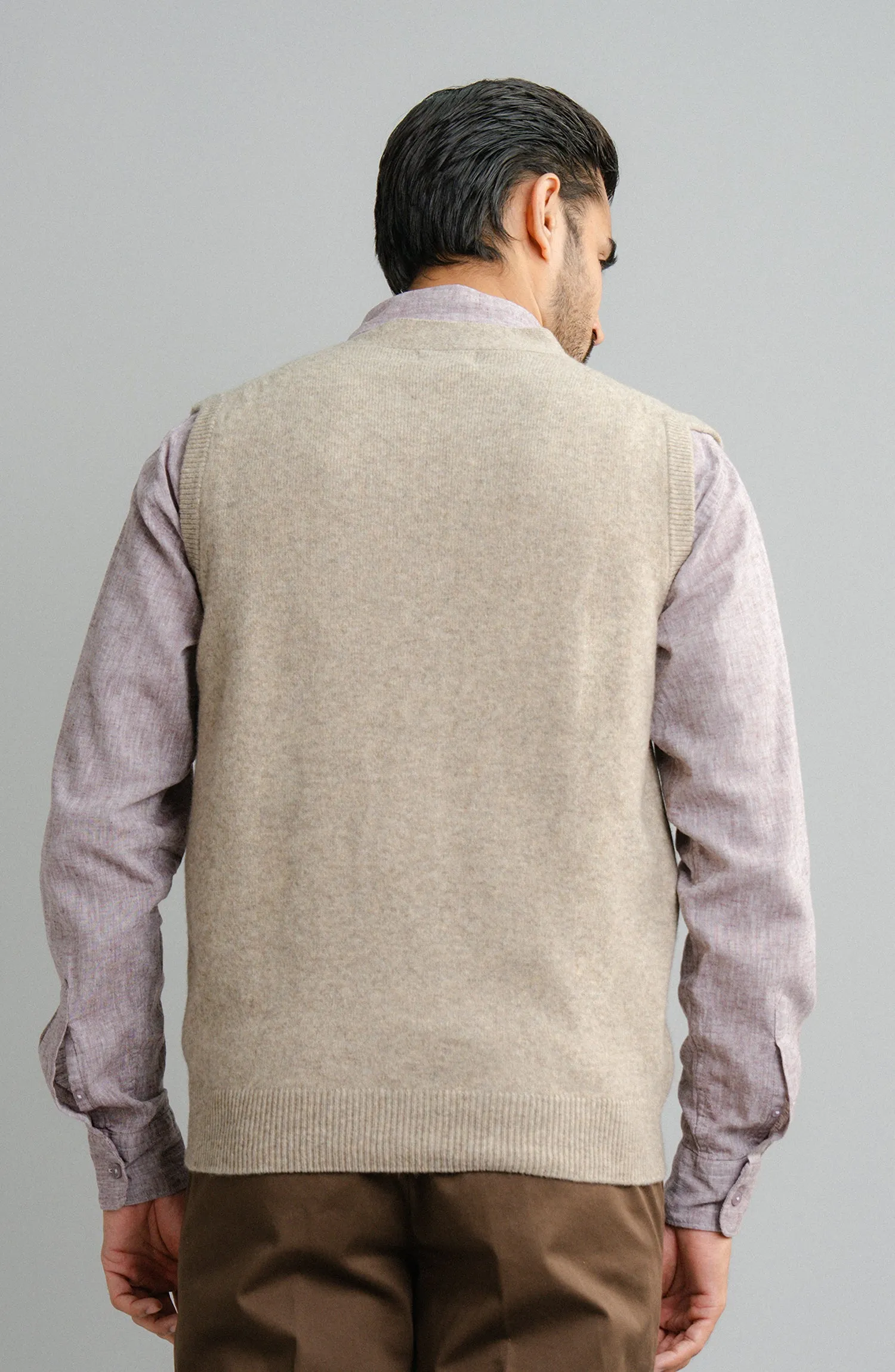 Sleeve-Less Cardigan - Beige