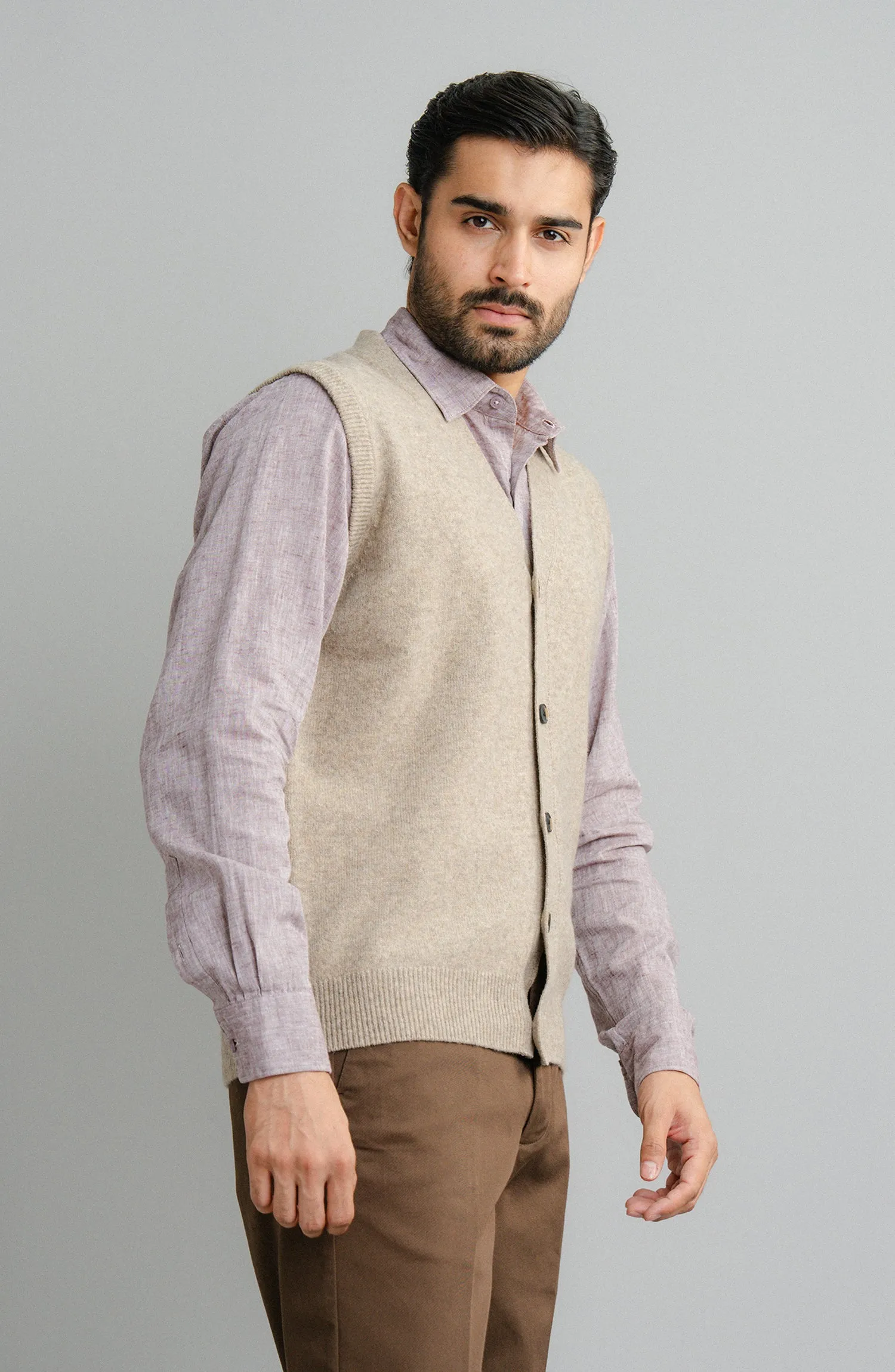 Sleeve-Less Cardigan - Beige